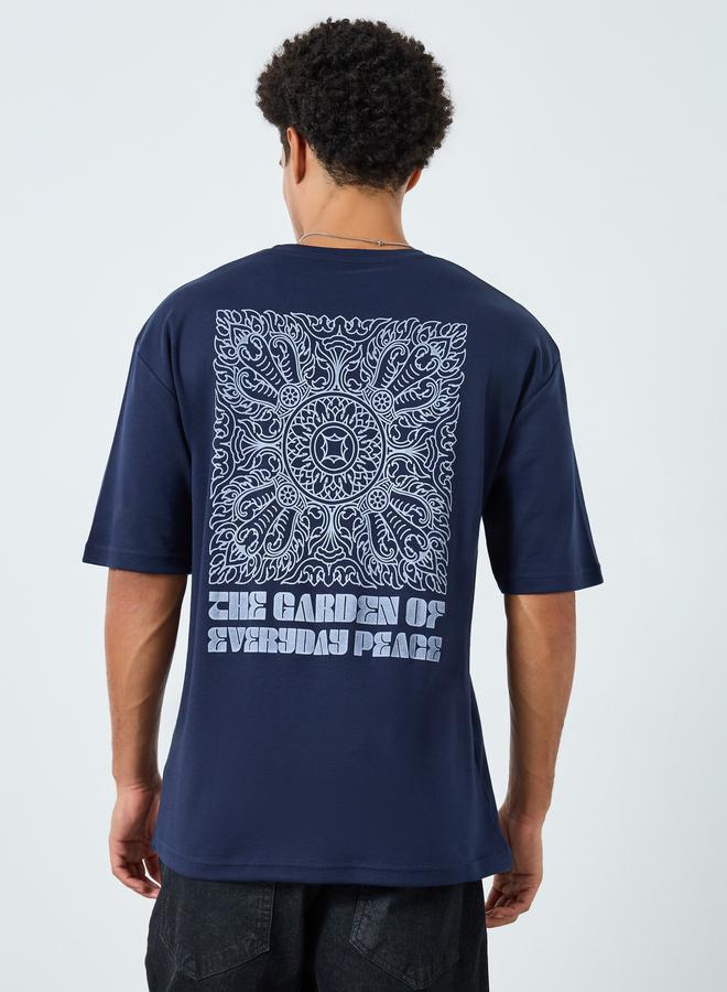 Styli Men Navy Graphic Print Oversized T-Shirt - Image 4